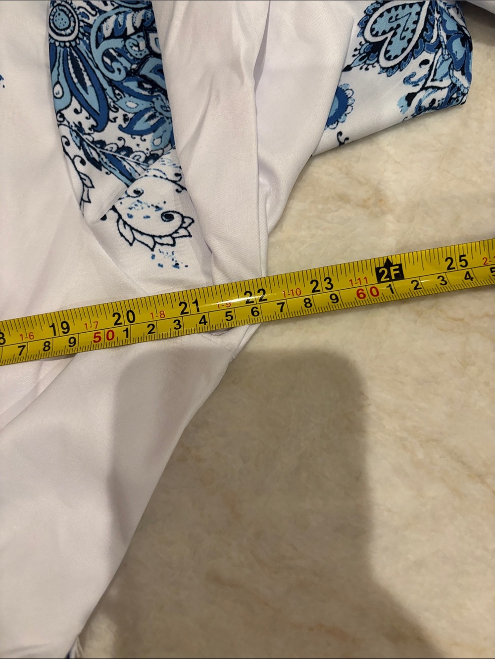 White & Blue Print Mini Dress - V-Neck Boho Tunic - Picture 6 of 12